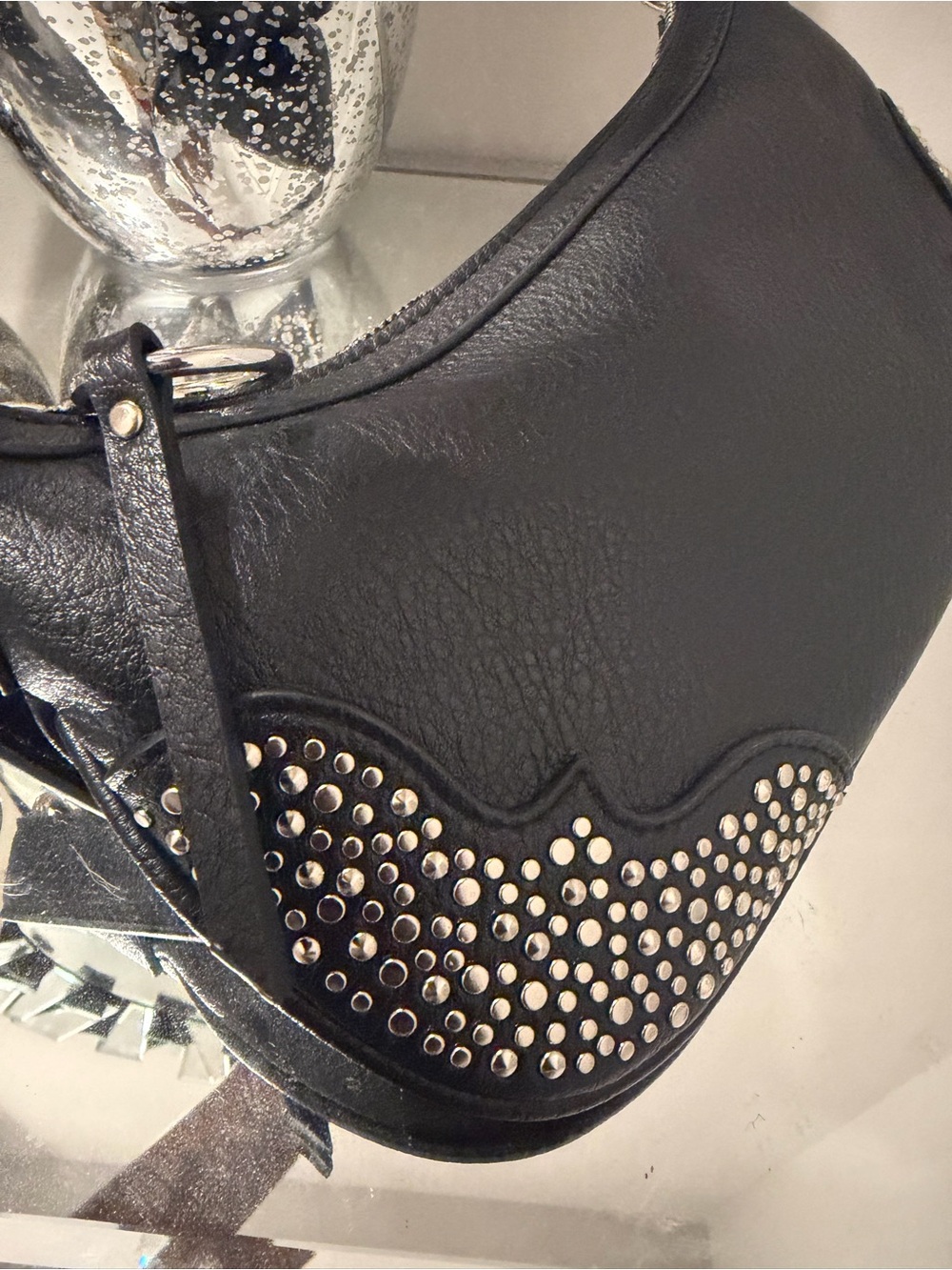 Jessica Simpson Black Studded Crescent Hobo Shoulder Bag